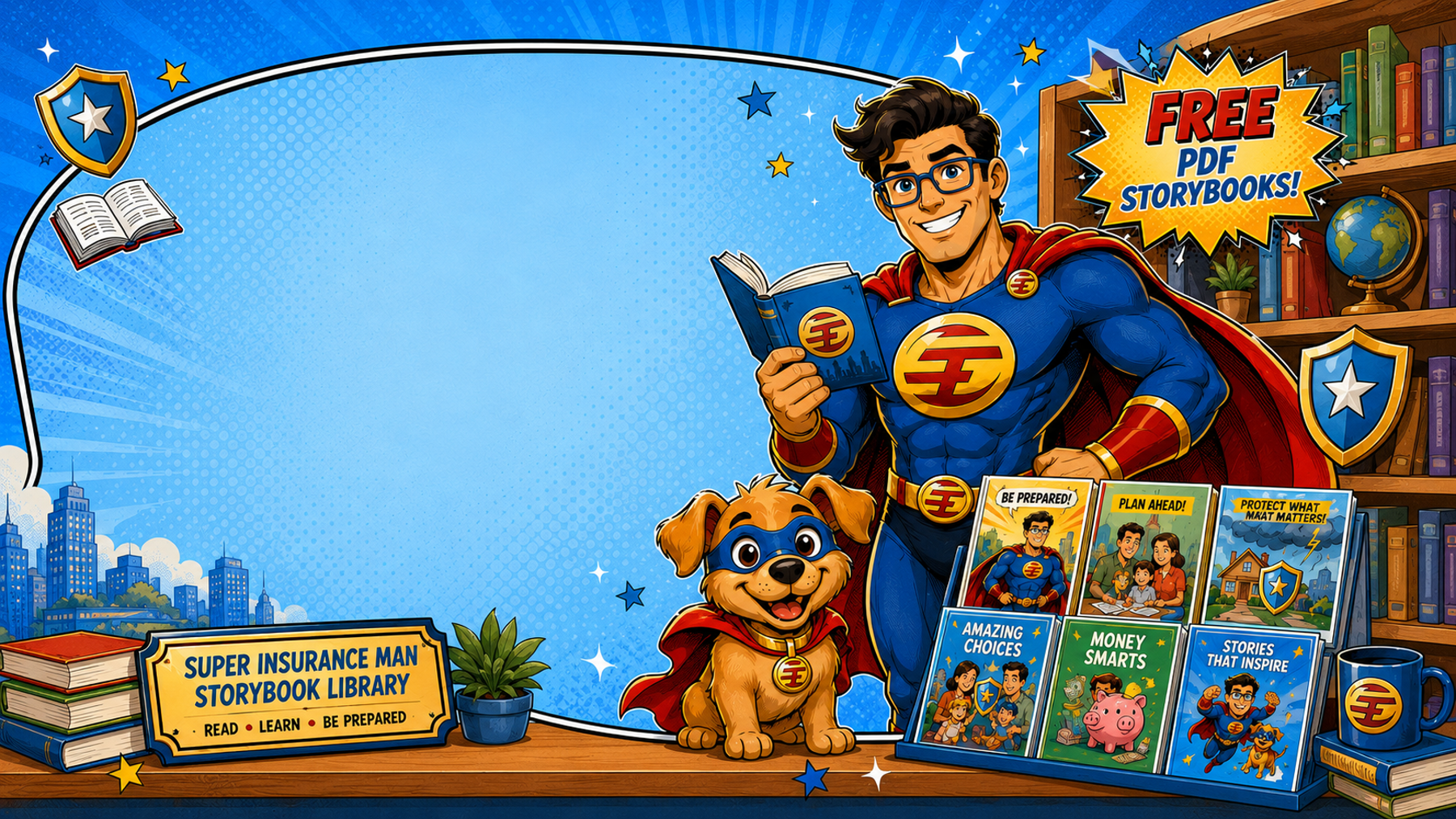 Super Insurance Man storybook library visual